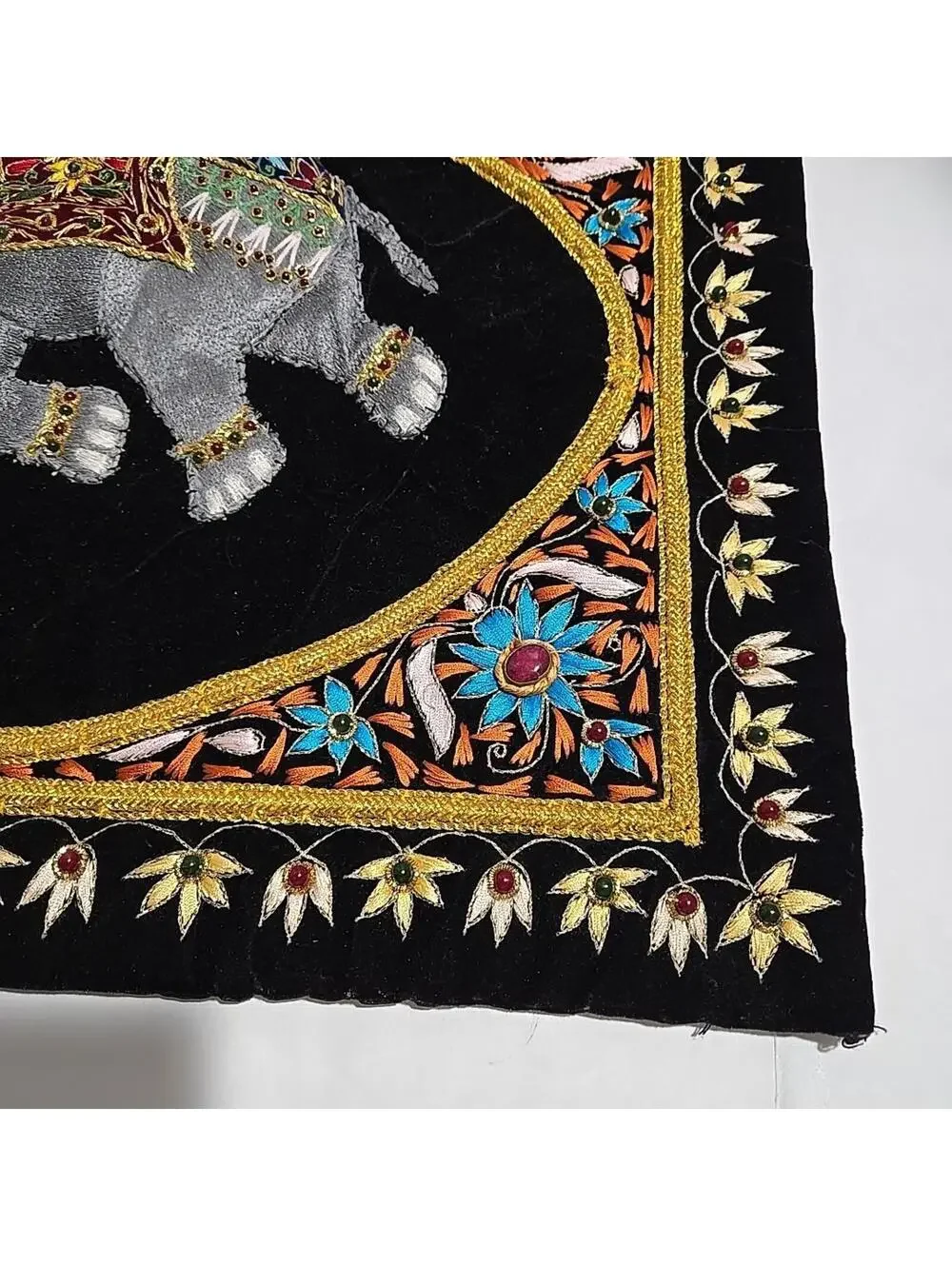 Royal Elephant Zardozi Embroidered & Jeweled Tapestry 3D Wall Art 24x18
